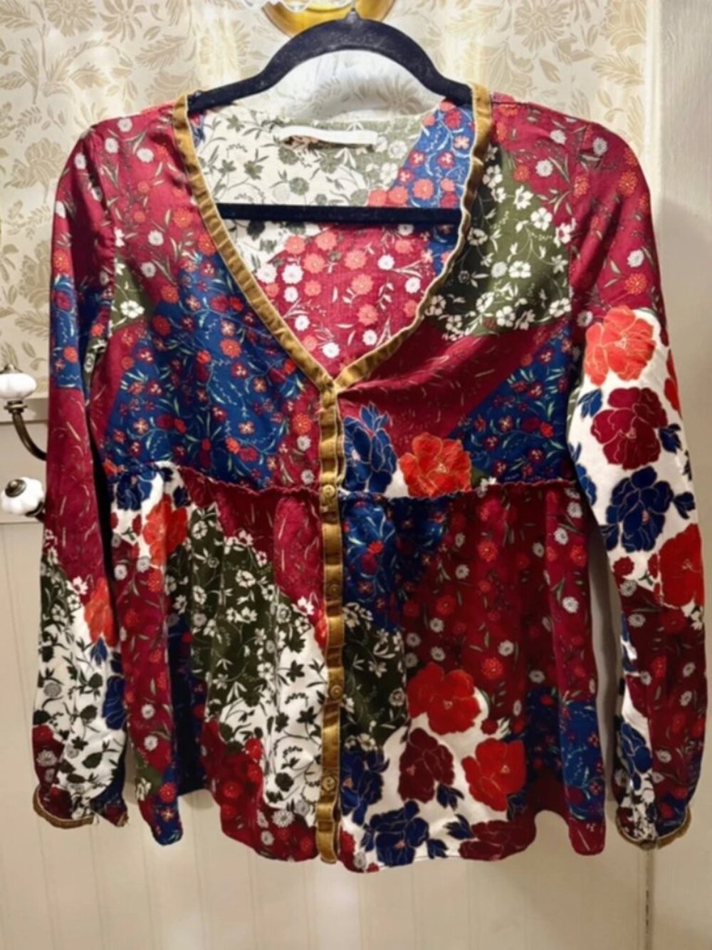 Zara Trafaluc Collection Patchwork Floral Boho Blouse | Size S